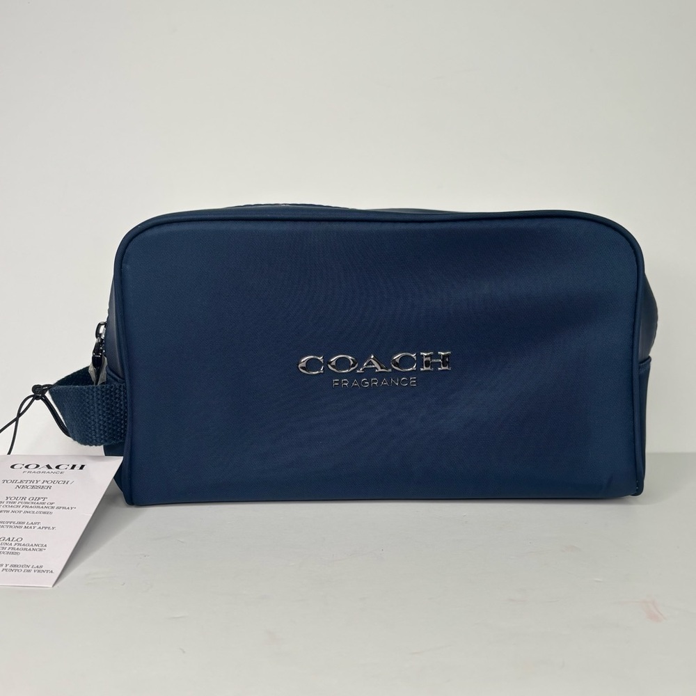 New COACH Men’s Travel Toiletry Bag Navy Blue Fragrance Pouch